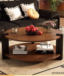 Alternative view of Middle Ancient Style Solid Wood Black Walnut Color Circular Small Coffee Table