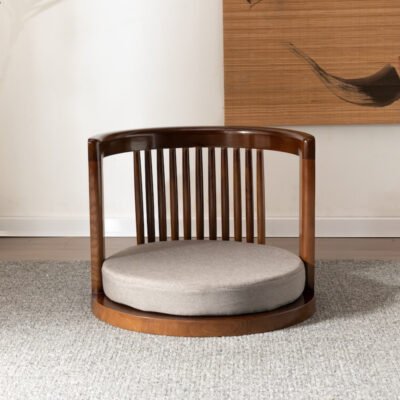 Solid Wood Tatami Seating Chair - Japanese Style Round Back Legless Backrest Chair for Tea Room Bedroom Bay Window