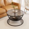 Smallapartment Home Coffee Table Living Room Round Glass Tea Table