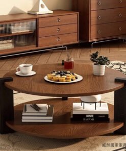 Middle Ancient Style Solid Wood Black Walnut Color Circular Small Coffee Table